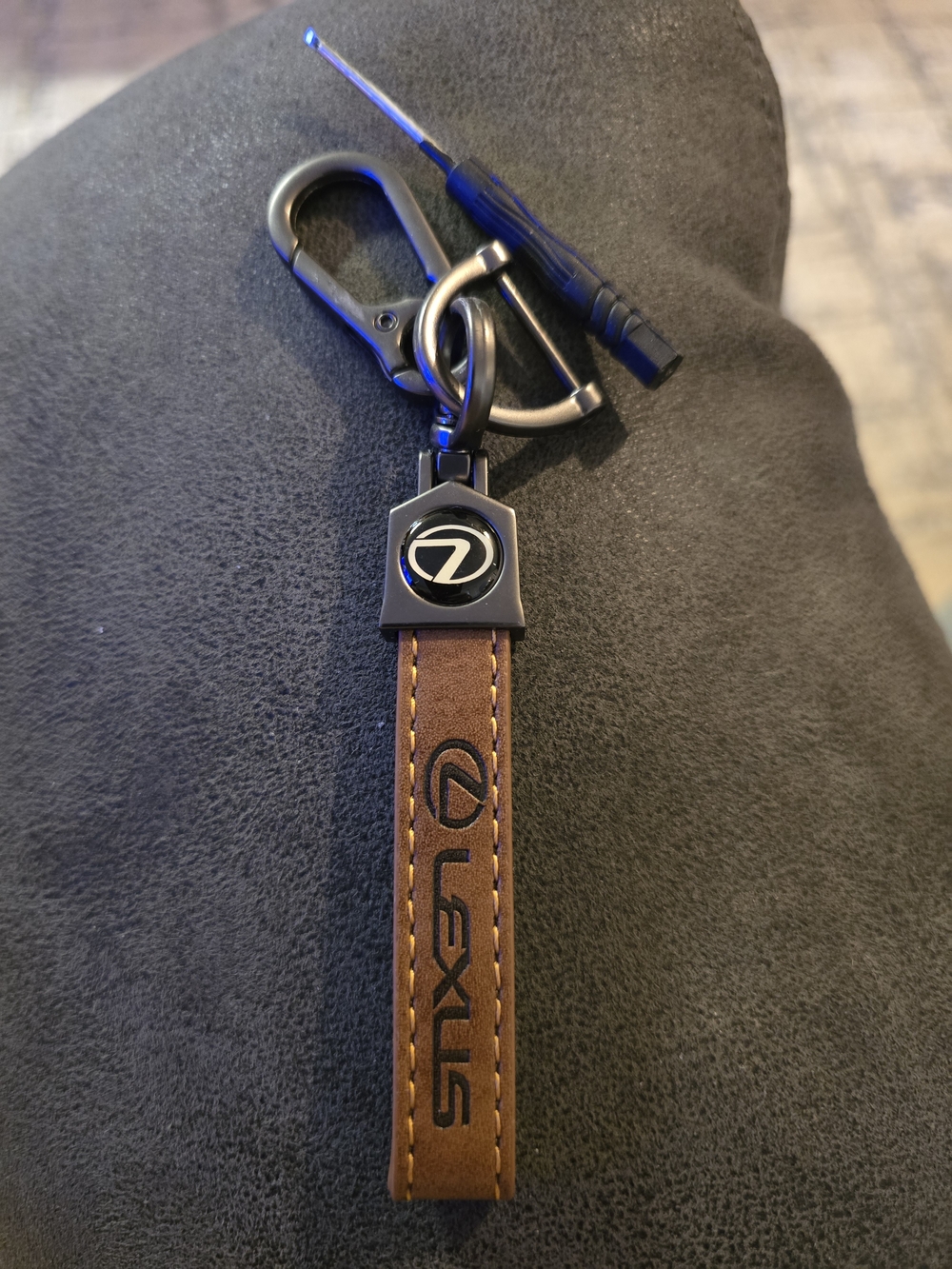 Brown Leather Keychain with Metal Clip